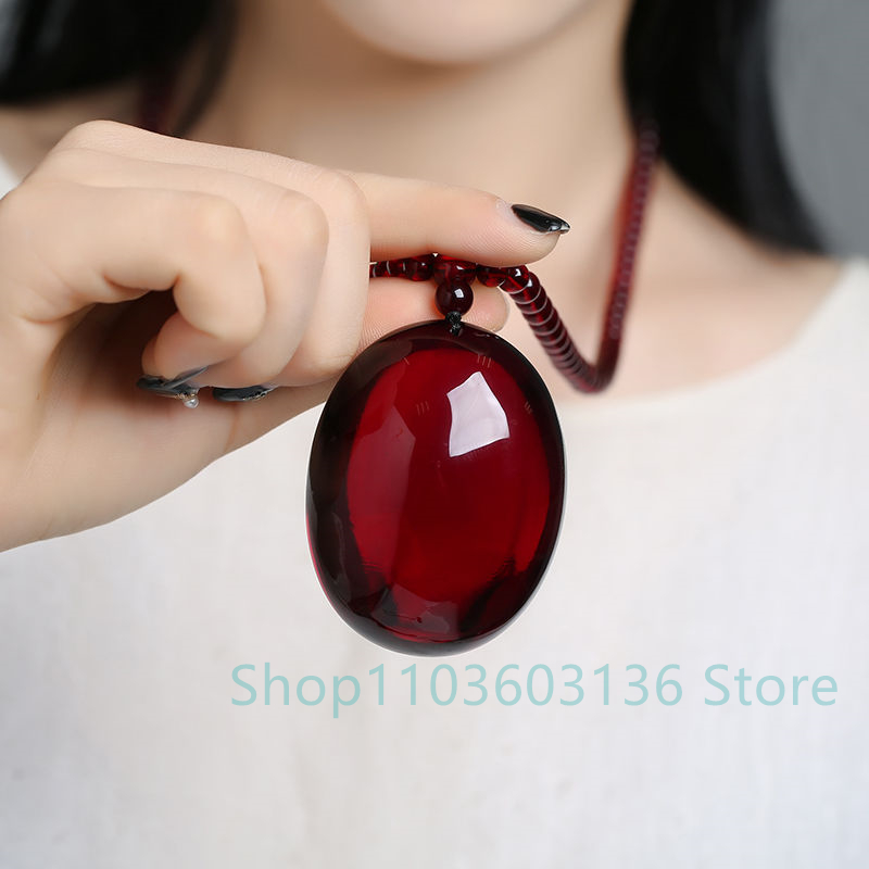 Men Accessories Jewellery - Natural Burgundy Amber Beeswax Pendant Necklace